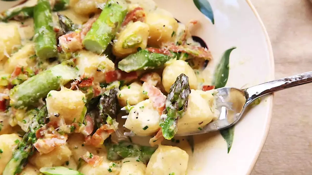 Rapid Ricotta Gnocchi with Spring Asparagus and Prosciutto Cream