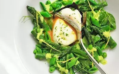 Crafting a Vibrant Spring Salad with Blanched Vegetables and Poached Eggs