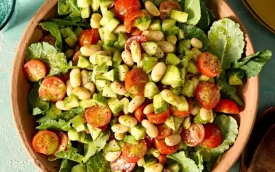 Quick and Healthy Tomato, Cucumber & White Bean Salad with Chive Vinaigrette