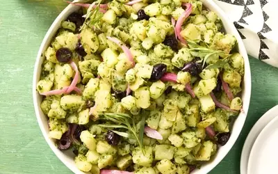 Yukon Gold Potato Salad with Tarragon Pesto and Pickled Onions