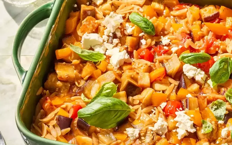 Hearty Roasted Vegetable and Orzo Bake
