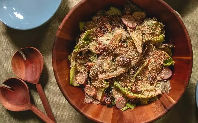 A Vibrant Date Salad with Spicy Tahini-Yogurt Dressing